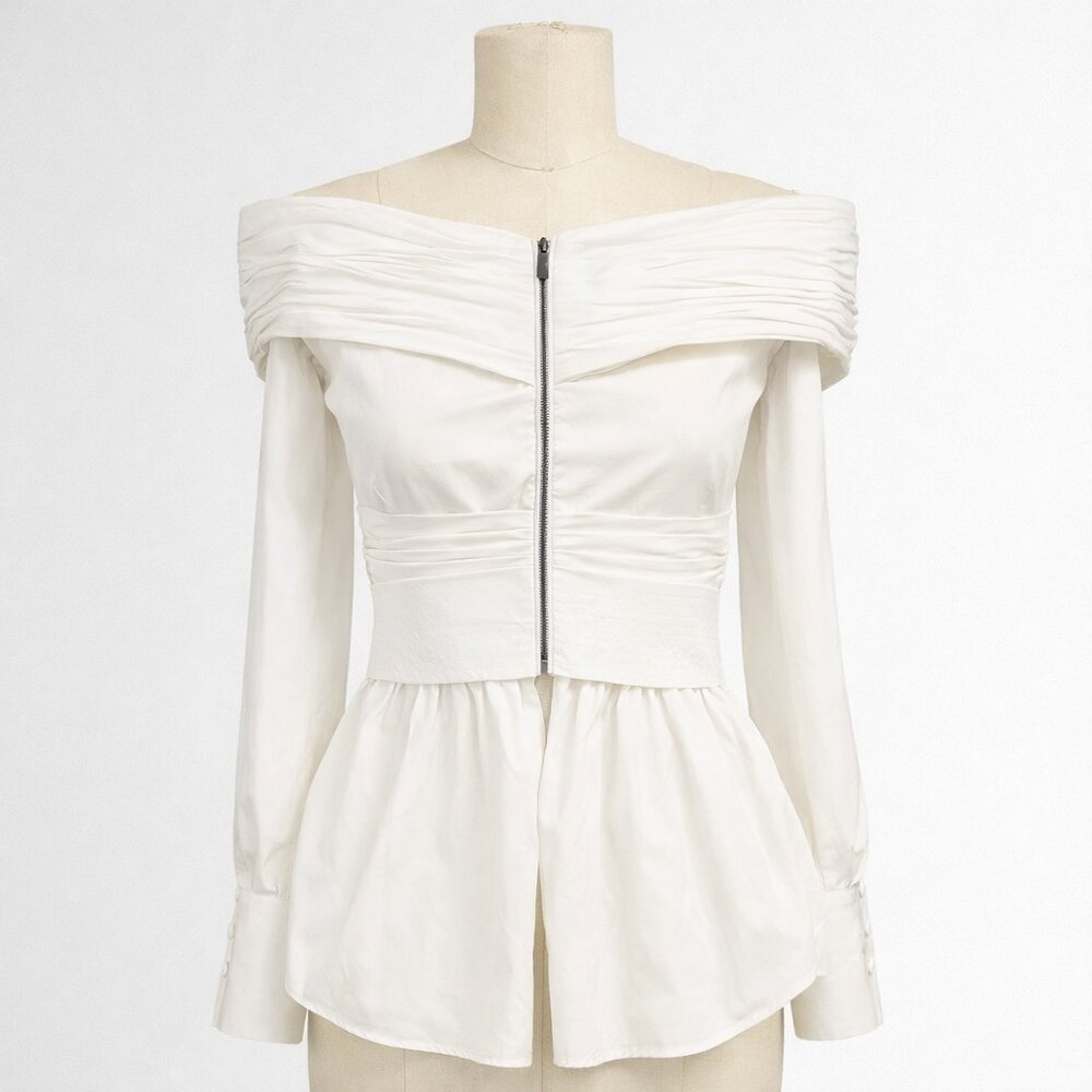 Johanna Ortiz Jandra Off-White Off-Shoulder Long Sleeve